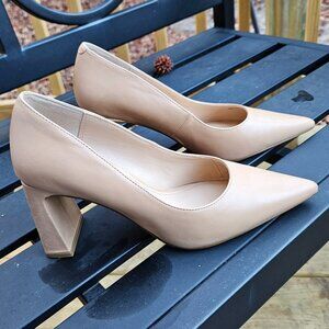 STEVE MADDEN Yorke Tan Pointed Toe Block Heel Pumps Shoes Sz7.5M